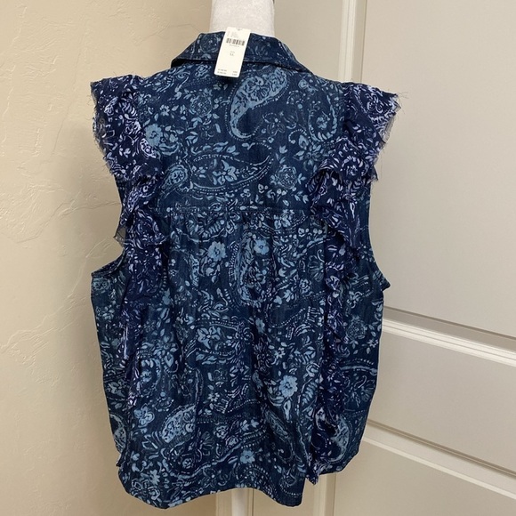 NWT PILCRO Denim Cropped Vest Top Blouse Womens XL button up Bohemian cropped - Picture 6 of 9